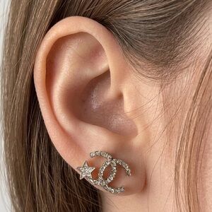 Authentic Chanel CC Star Crystal Stud Earrings
